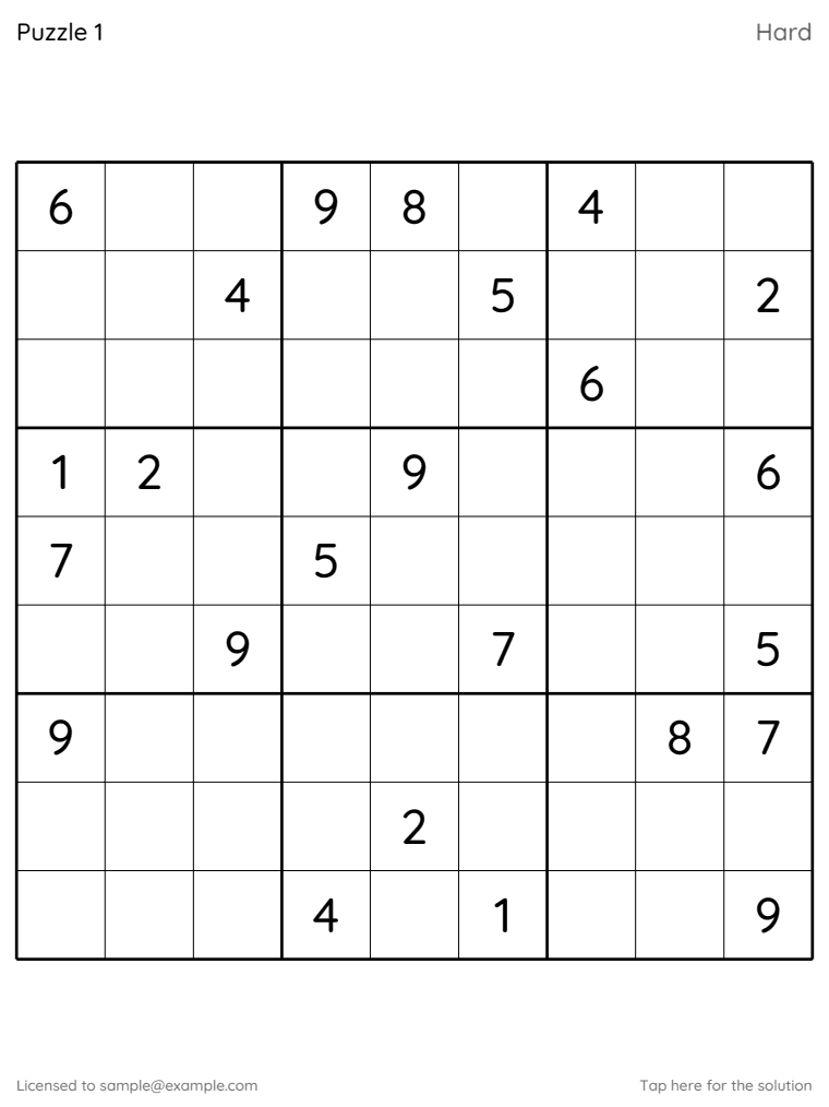 A page from Hard, 100 puzzles